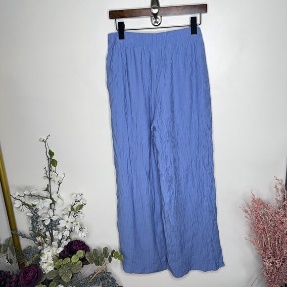 ABERCROMBIE & FITCH Crinkle Textured Wide Leg Pants Blue Coastal {EE24} - Picture 4 of 6